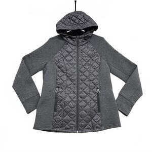 Michael Michael Kors Women's Gray Heather Quilted Hoodie Jacket Sz L Down Fill